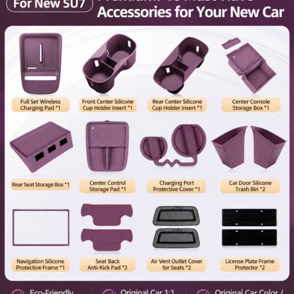 Xiaomi SU7 Interior Silicone Kit – Wireless Pad, Cup Holder & Organizer