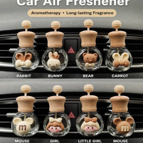 Cute Cartoon Car Vent Clip Air Freshener – Refillable Perfume Diffuser Bottle