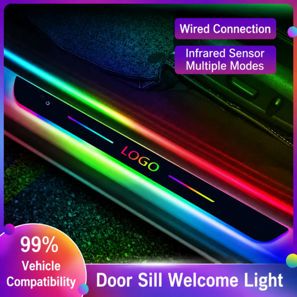 Wireless RGB LED Door Sill Lights – 7 Color Car Welcome Pedal Strips